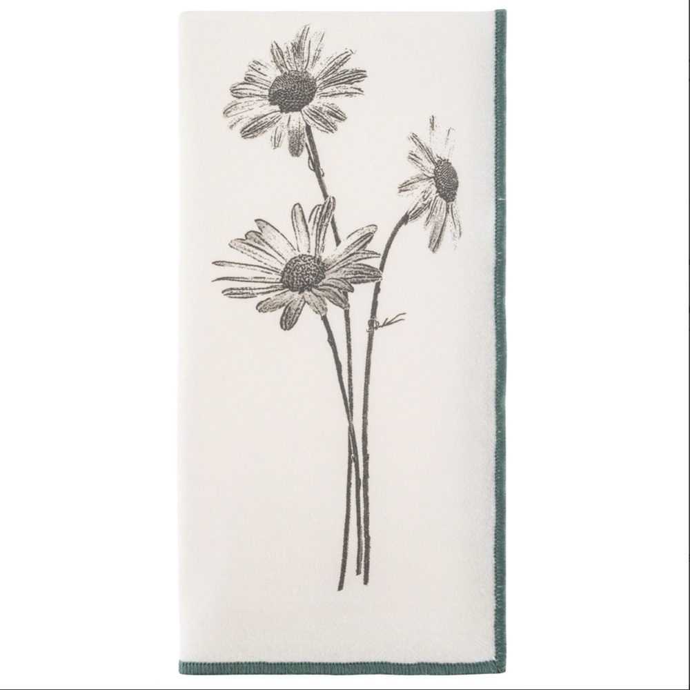 Karma artful daisy cotton dinner napkins w/teal merrowed edge / set of 4 - NWT